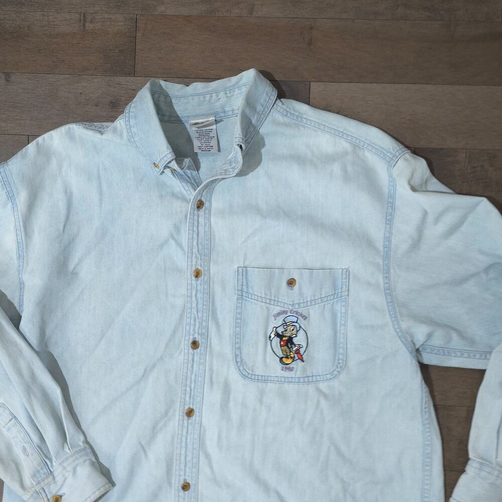 Vintage Disney Catalog Jiminy Cricket Denim Shirt Medium Embroidered 1940 Sz M - Picture 5 of 16